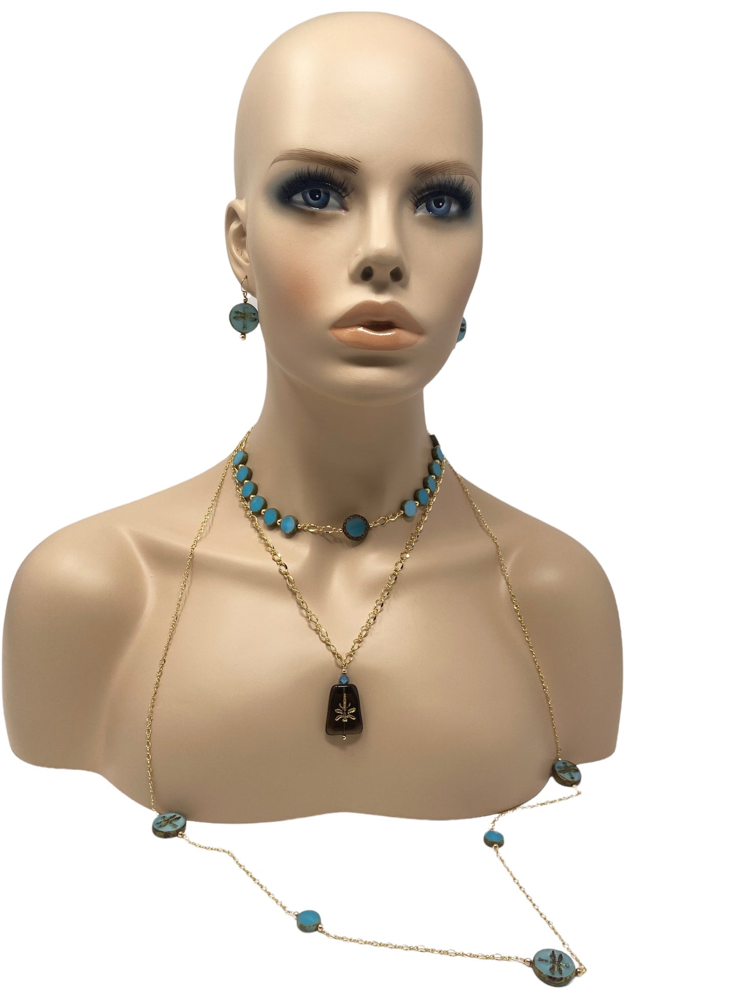 Chain Necklace with Dragonfly Charm and Blue Crystal